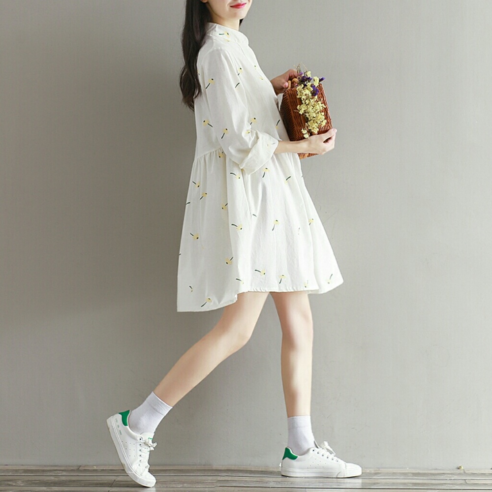 White Pure Long Sleeve Midi Dress - Picture 2 of 8