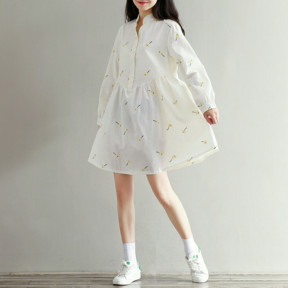White Pure Long Sleeve Midi Dress - Picture 1 of 8
