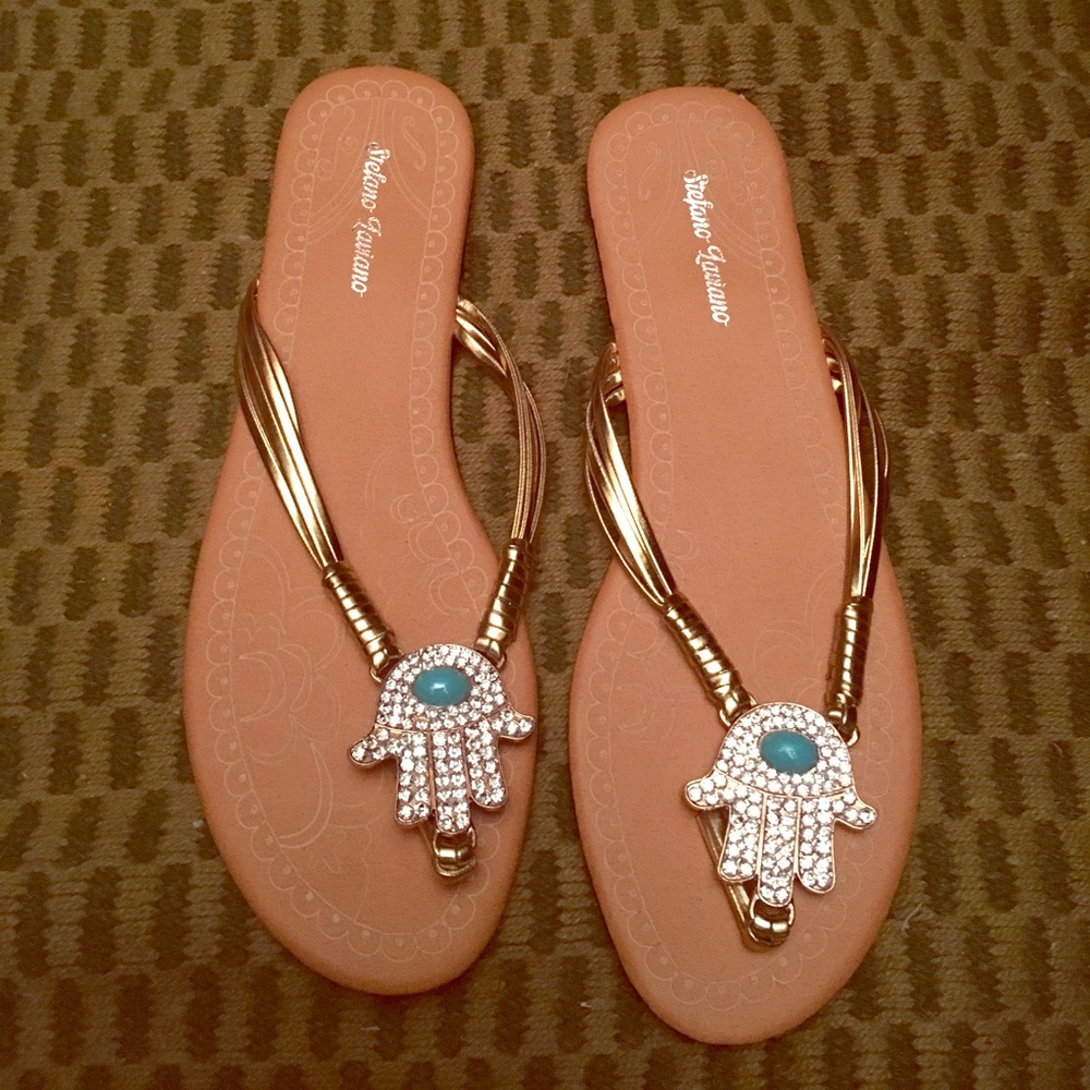 Brand new never worn sandals with Hamsa