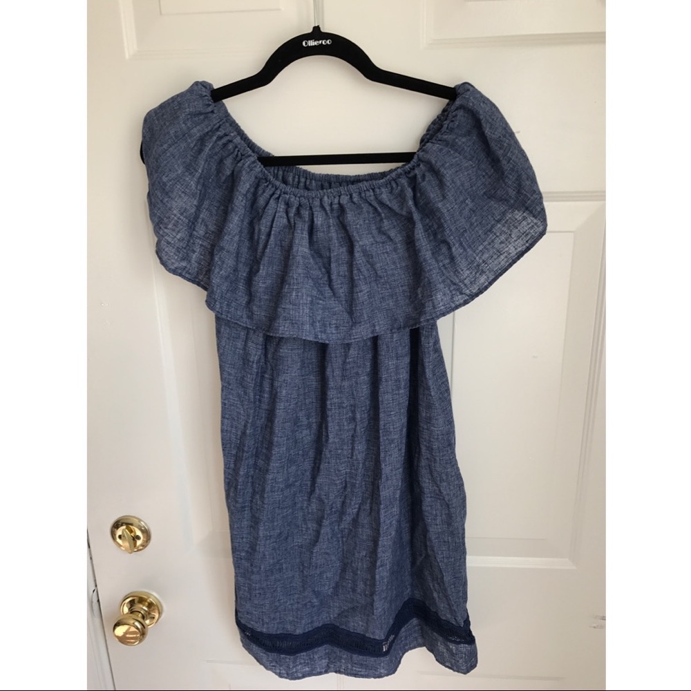 Zara off the shoulder denim dress size S