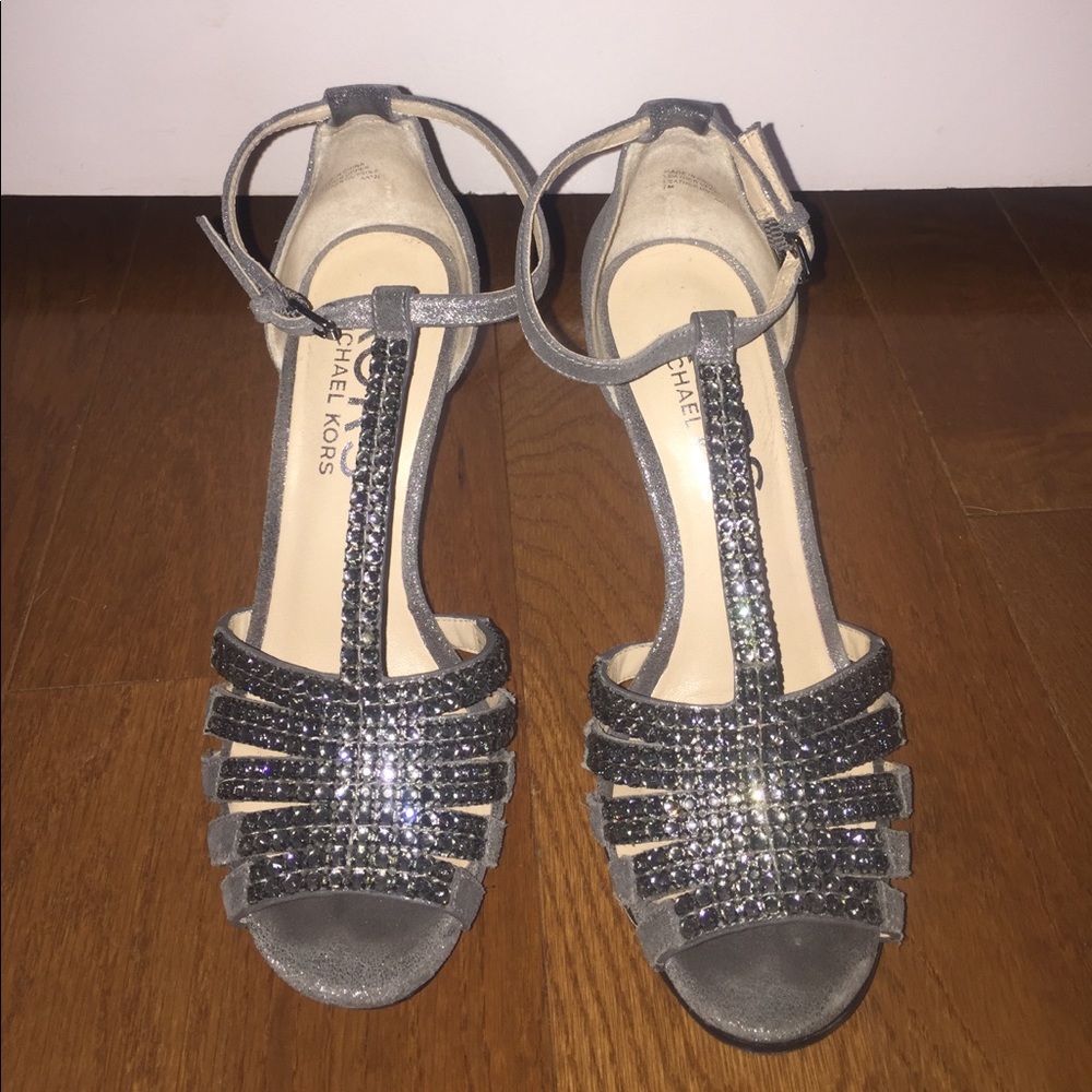 KORS Michael Kors Silver Jeweled Heels size 7