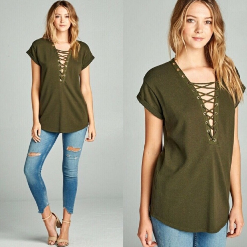 Sale! Olive Lace Up Top