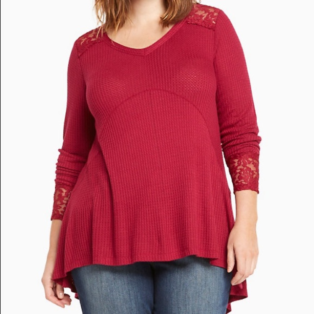 Lace inset waffle knit tunic