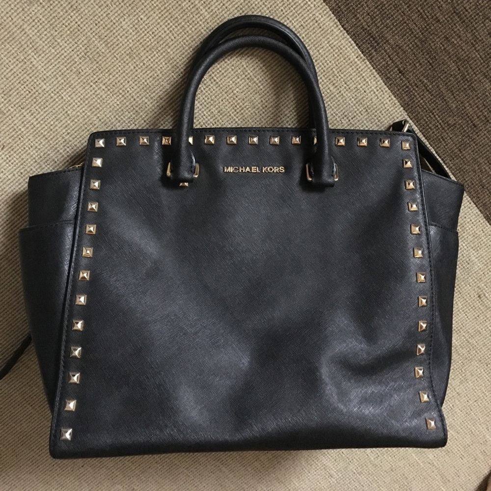Black with gold studs Michael Kors tote