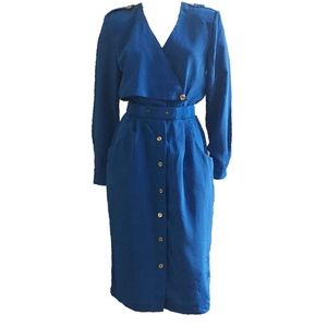 80s Power Shirt Dress, Electric Blue/Gold, 2
