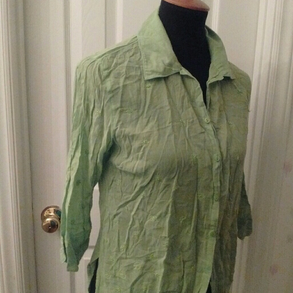 Pursuits small blouse green 3/4 sleeve
