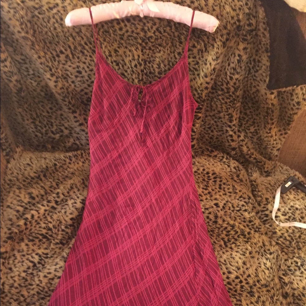 Silk maroon & rose spaghetti strap midi dress