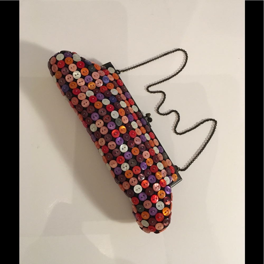 Retro look fabric handbag, multicolored buttons