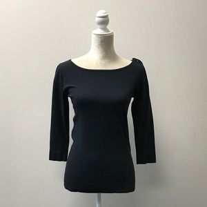 THEORY Women's Boatneck 3/4 Sleeves Navy Top Small