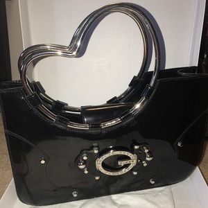 Guess Black Leather Heart Handle Purse