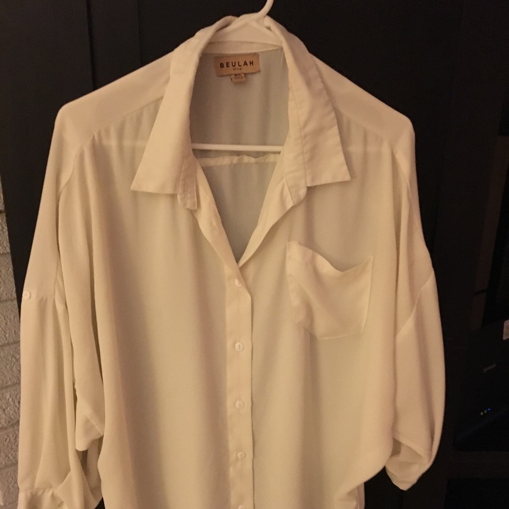 3/4 sleeve off white blouse