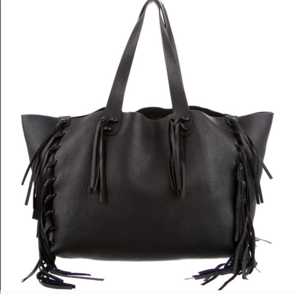 Valentino C-Rockee Fringe Black Leather Tote