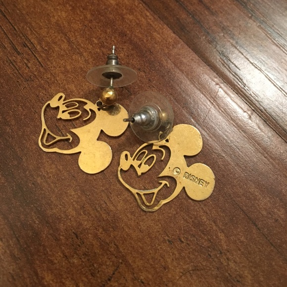 Disney Jewelry - Mickey Mouse gold cut out dangle earrings pierced