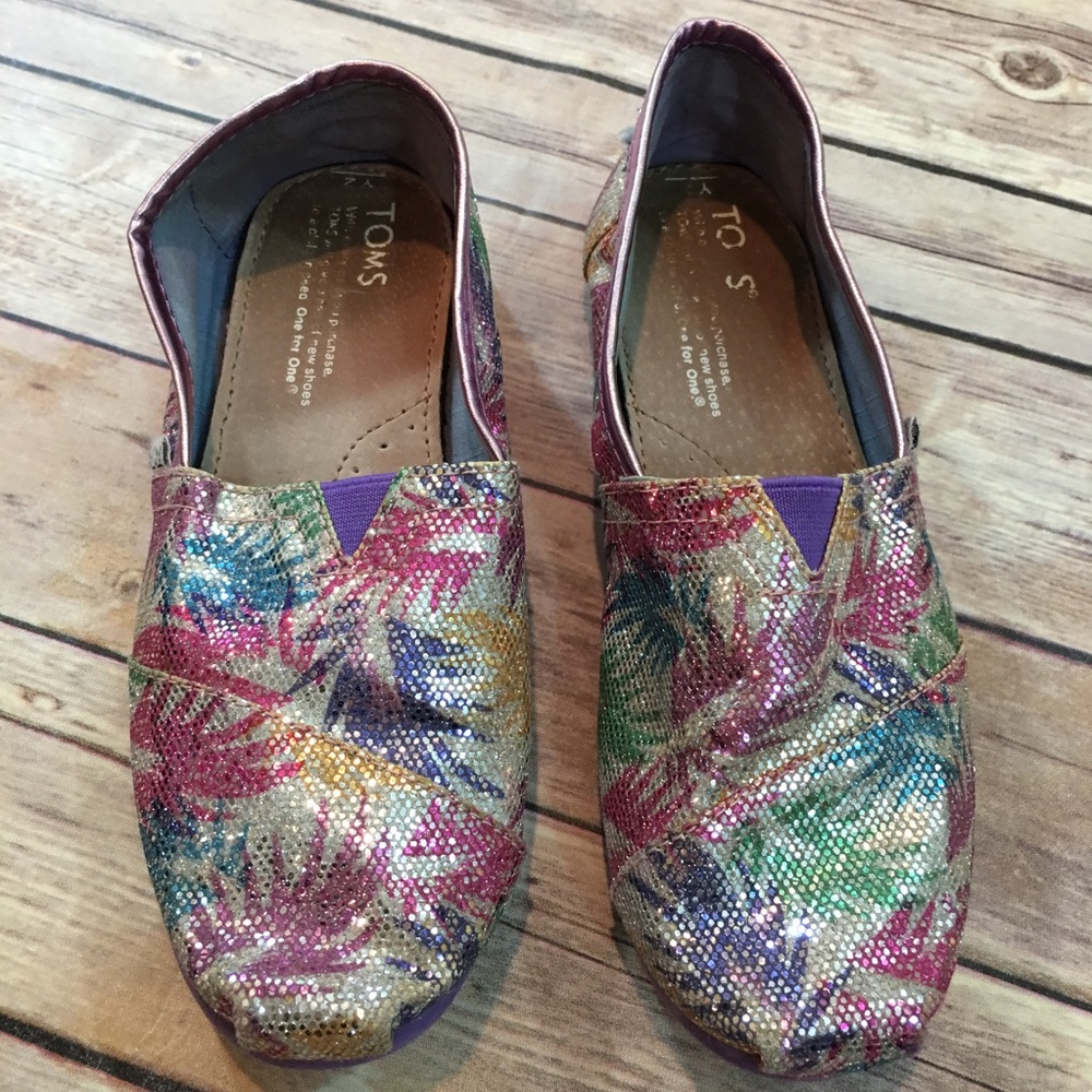 SOLD 2Y TOMS Girls Sparkle Slide On Flats Shoes - Picture 2 of 8