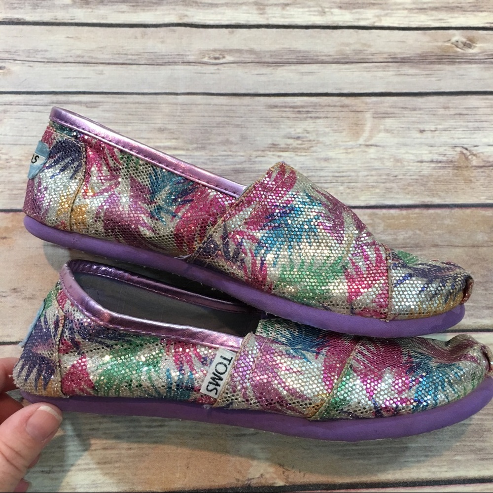 SOLD 2Y TOMS Girls Sparkle Slide On Flats Shoes - Picture 3 of 8