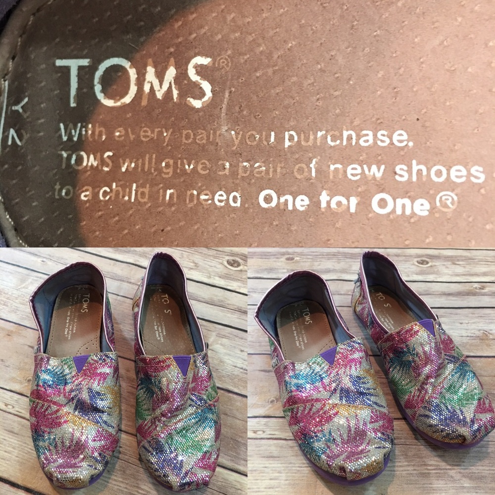 SOLD 2Y TOMS Girls Sparkle Slide On Flats Shoes - Picture 8 of 8