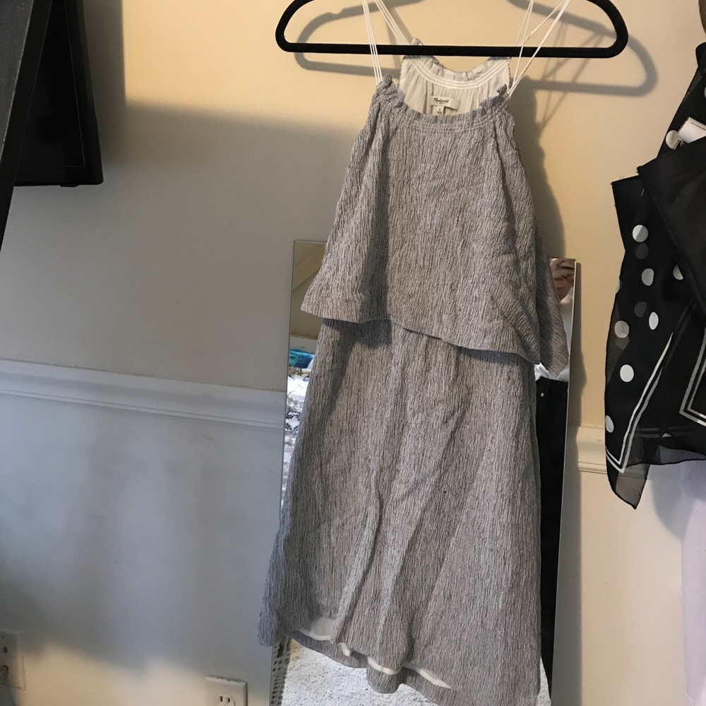 Blue and white seersucker Madewell dress