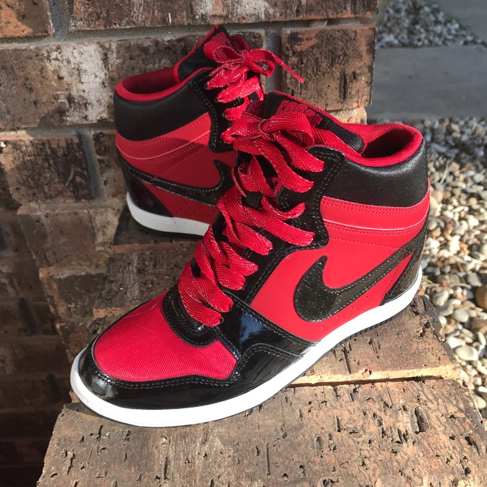 Nike red and black wedge sneakers