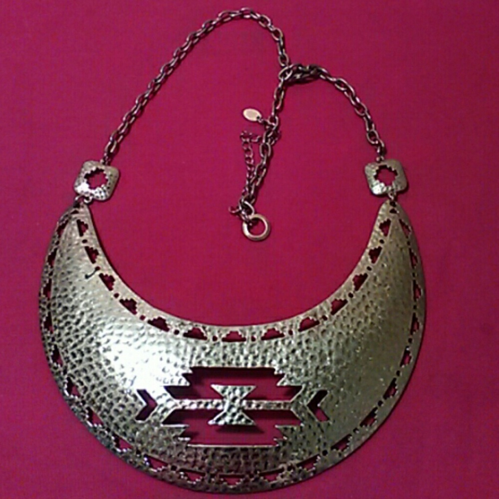 Gold Tribal Crescent Moon Necklace