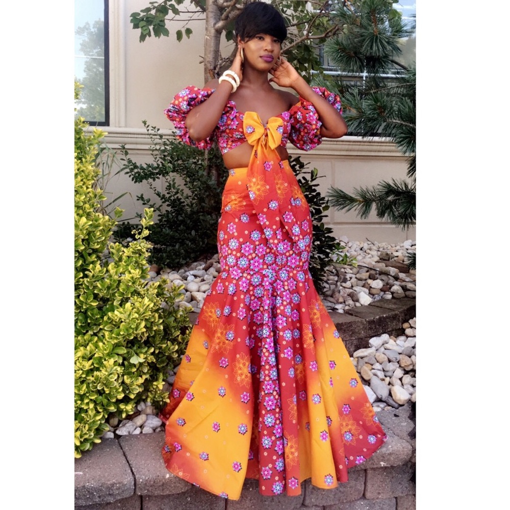 African print skirt and top.