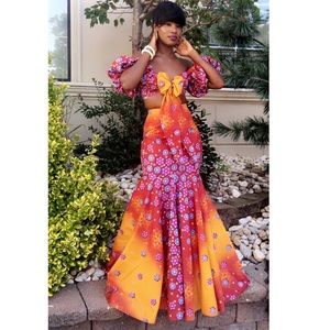 African print skirt and top.