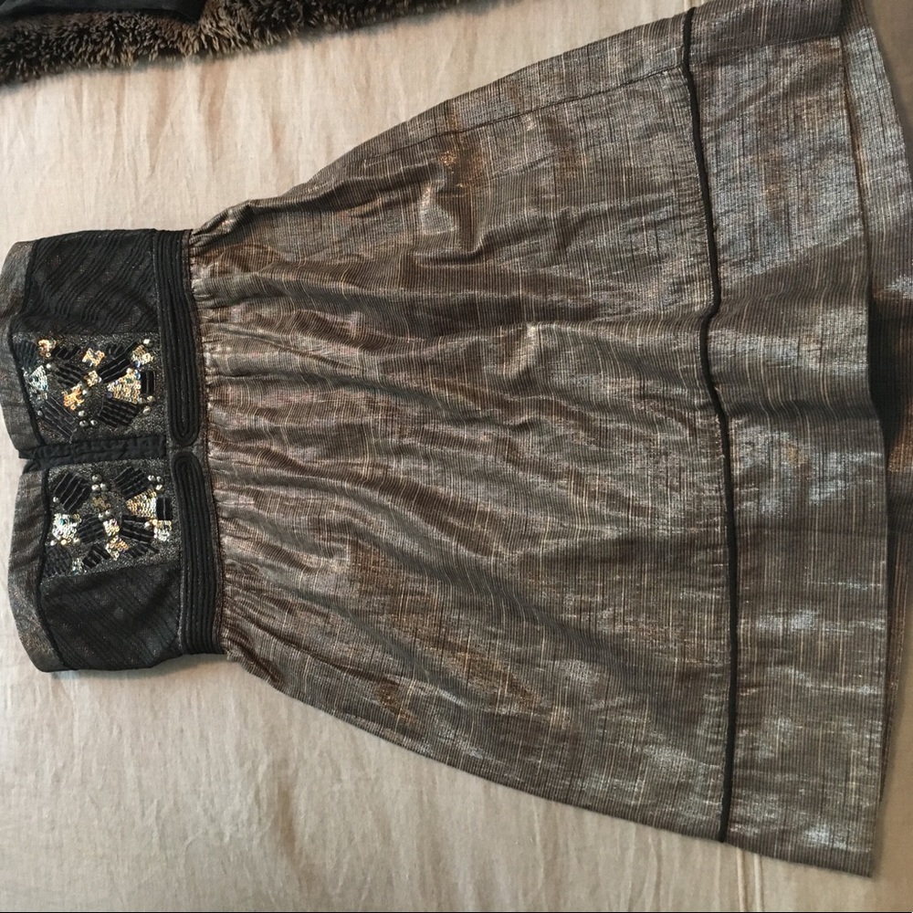 Anthropologie metallic embroidered strapless dress