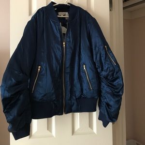 Blue Satin Bomber Jacket