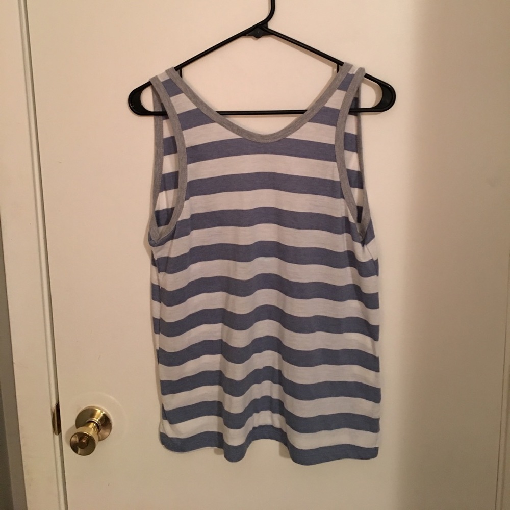 Blue and cream striped tank  with grey trimming