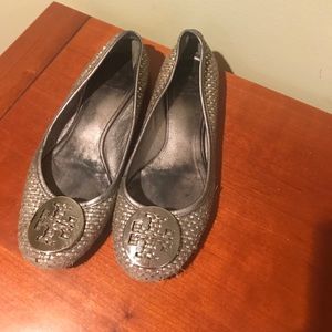 Tory Burch Silver Metallic Flats