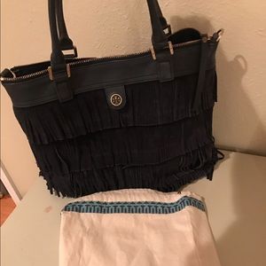 Tory burch navy blue fringe purse