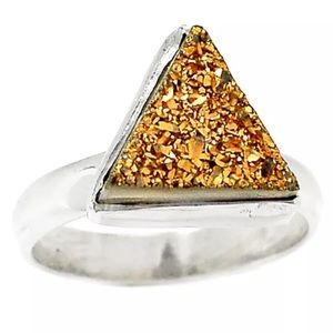 Ring- Golden Titanium Aura Druzy 7.5 925 Silver