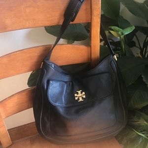 Black leather authentic Tory Burch Mercer bag