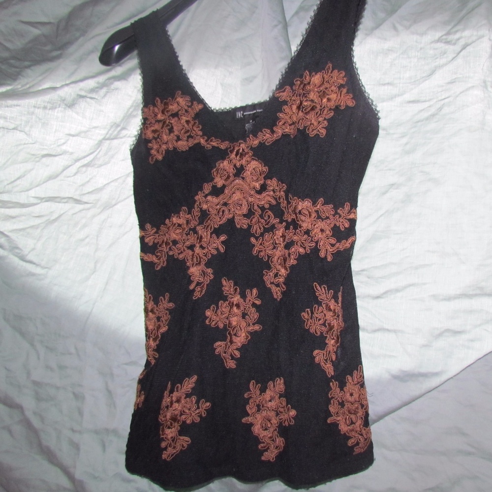 INC black and tan lace camisole