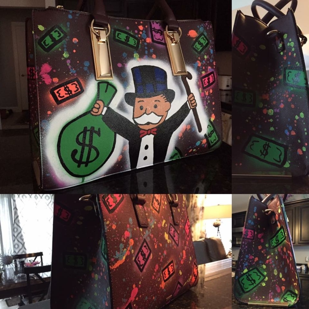 Spray painted Aldo bag - Alec Monopoly inspired