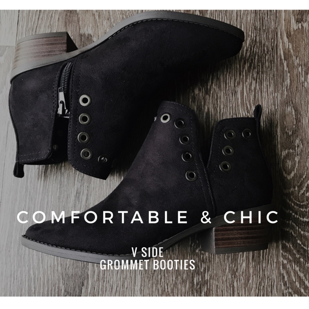 LAST PAIR! Black Side Slit Grommet Booties - Picture 2 of 8