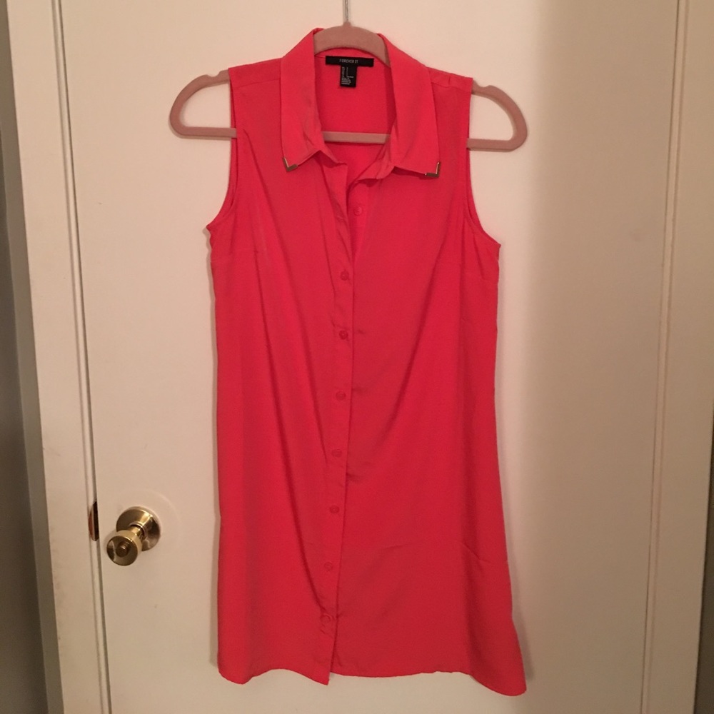 Coral Dress with gold detail on collar