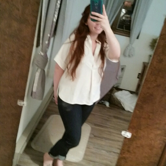3 for 20$ Ann taylor white cream slit neck blouse - Picture 1 of 8