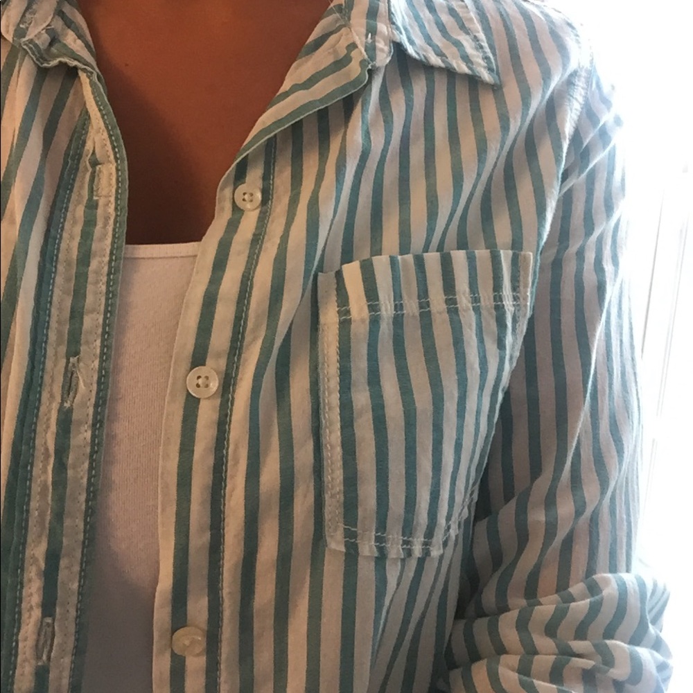 Forever 21 Green & White Button Down