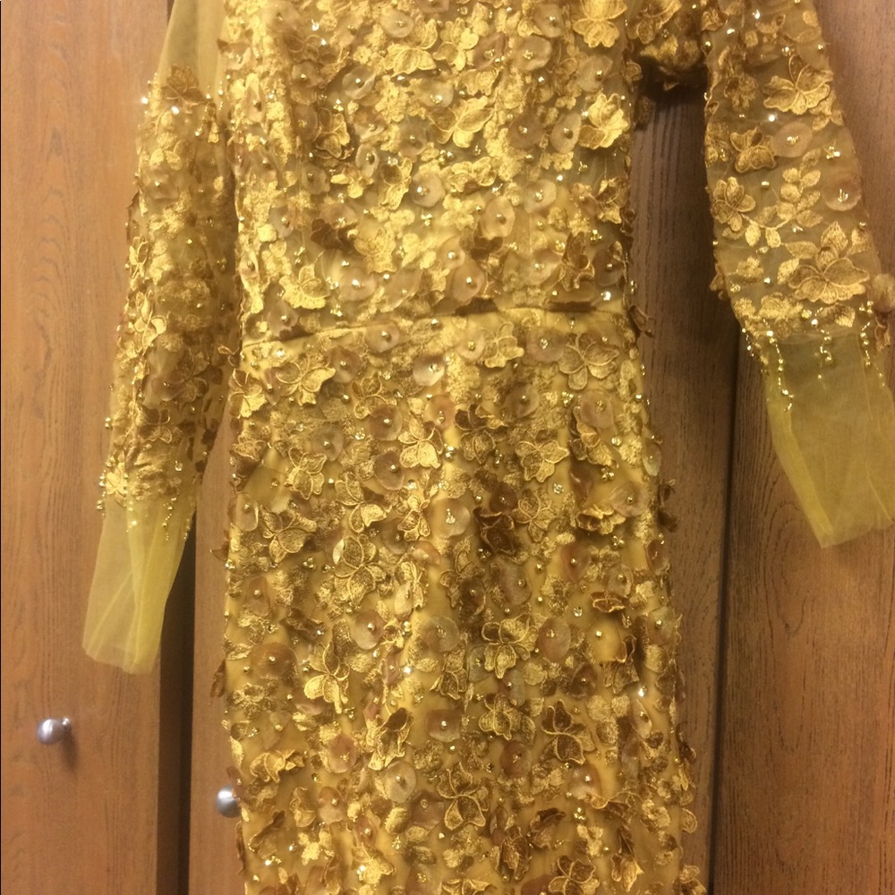 Metallic gold long formal wedding party gown