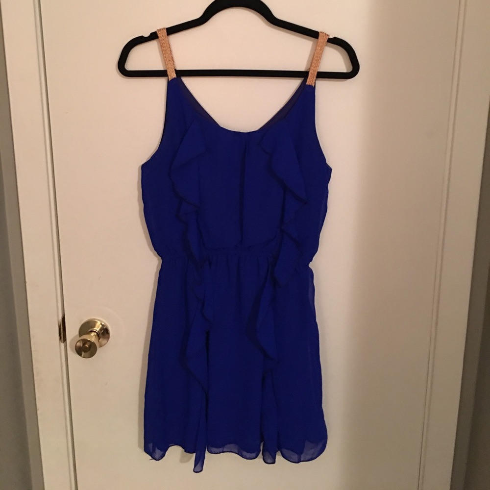Royal blue dress with gold sticking straps