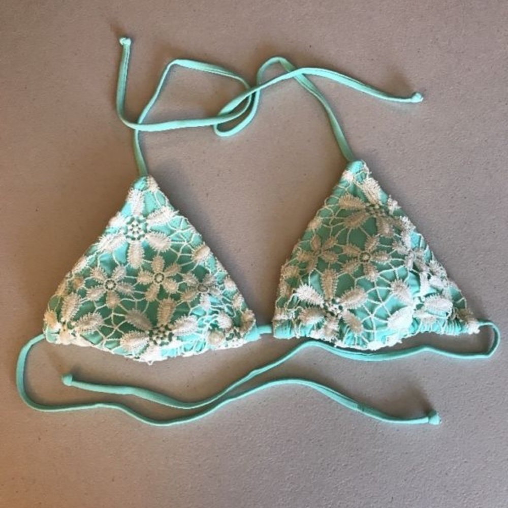 Mint and white lace bikini top