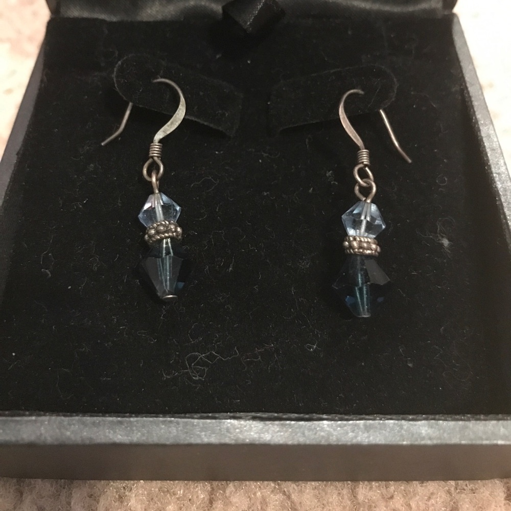 Silver blue beaded earrings