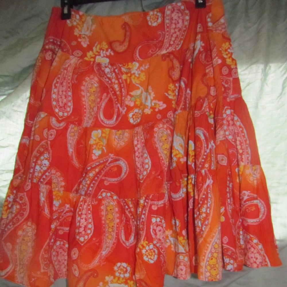 Chaps cotton orange paisley skirt