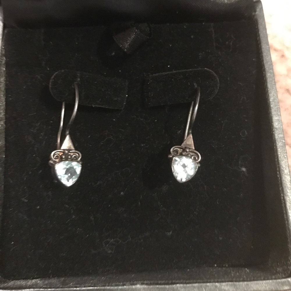 Sidling silver stone dang earrings