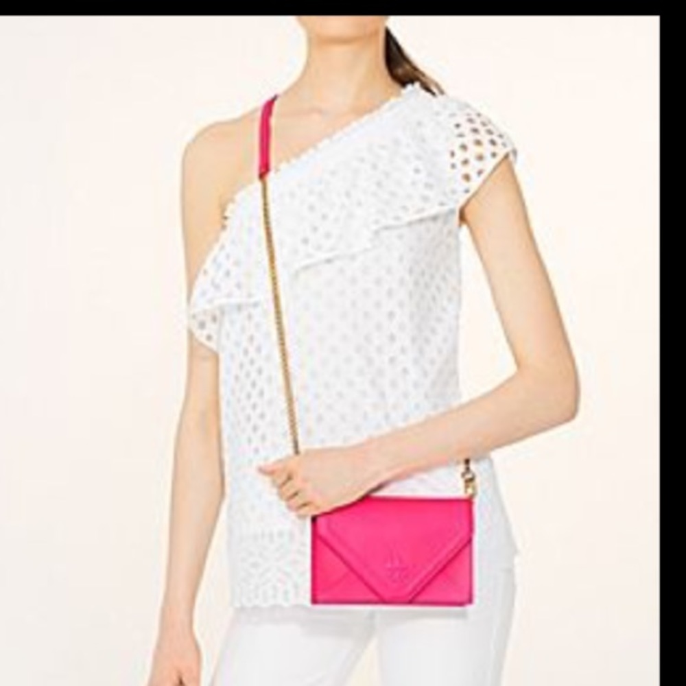 Tory Burch "Kira" neon envelope cross body bag