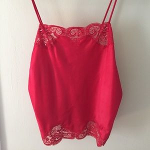 Cherry red Dior silky camisole with lace detail
