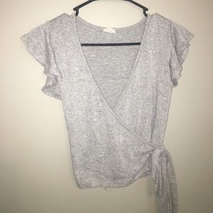 Grey crop wrap top with bow