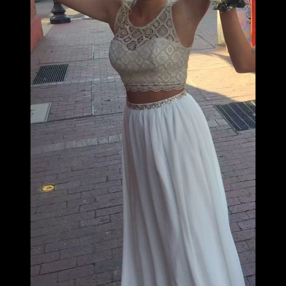 Worn once two piece white and gold prom dress!!