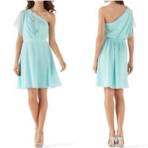 NWT White House Black Market light aqua, one shoulder dress
