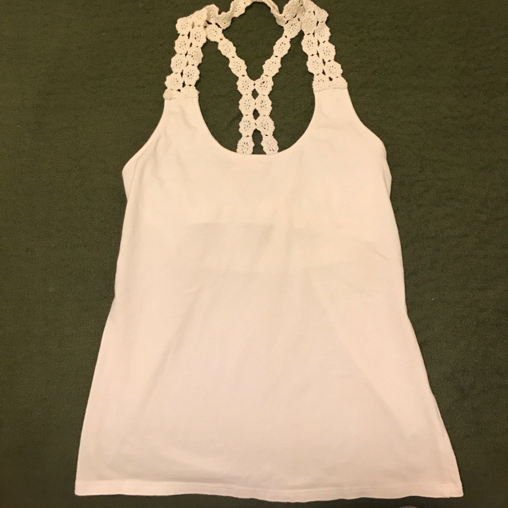 White bra top tank with lace open back